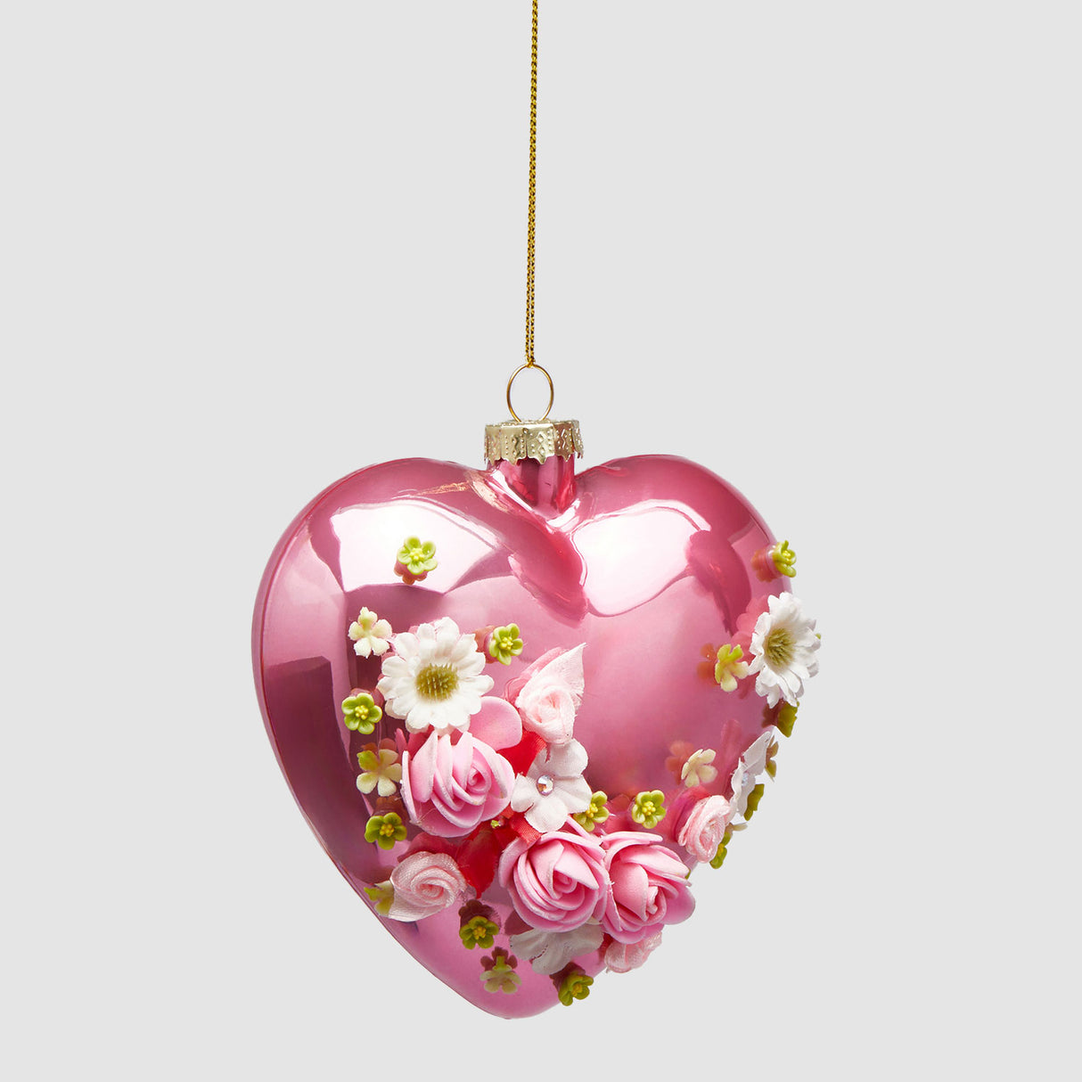 EDG Enzo De Gasperi Decorazione Pasquale Cuore da Appendere con Rose 12cm in Vetro Magenta