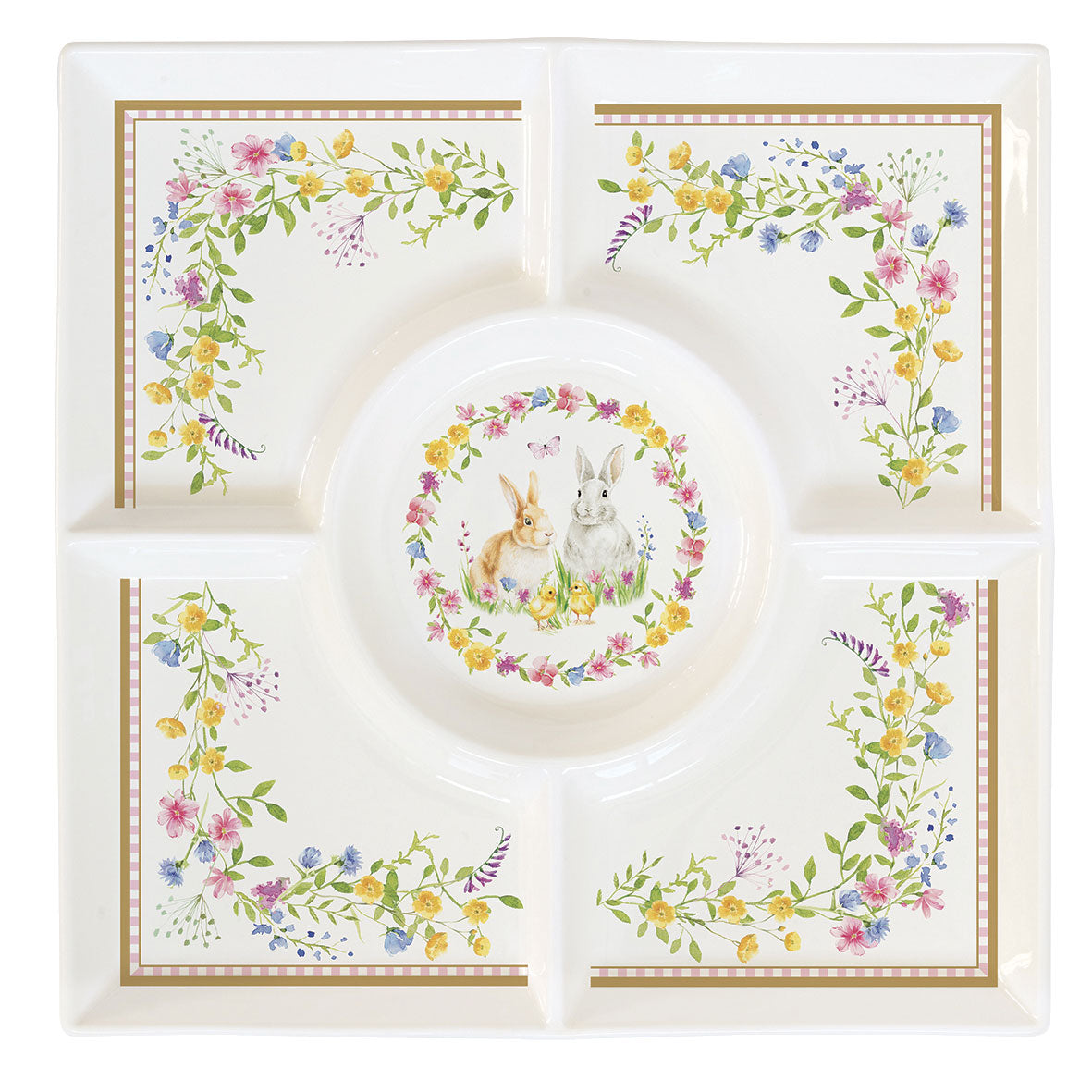 EASY LIFE Happy Easter Antipastiera 25x25 Porcellana Tavola di Pasqua