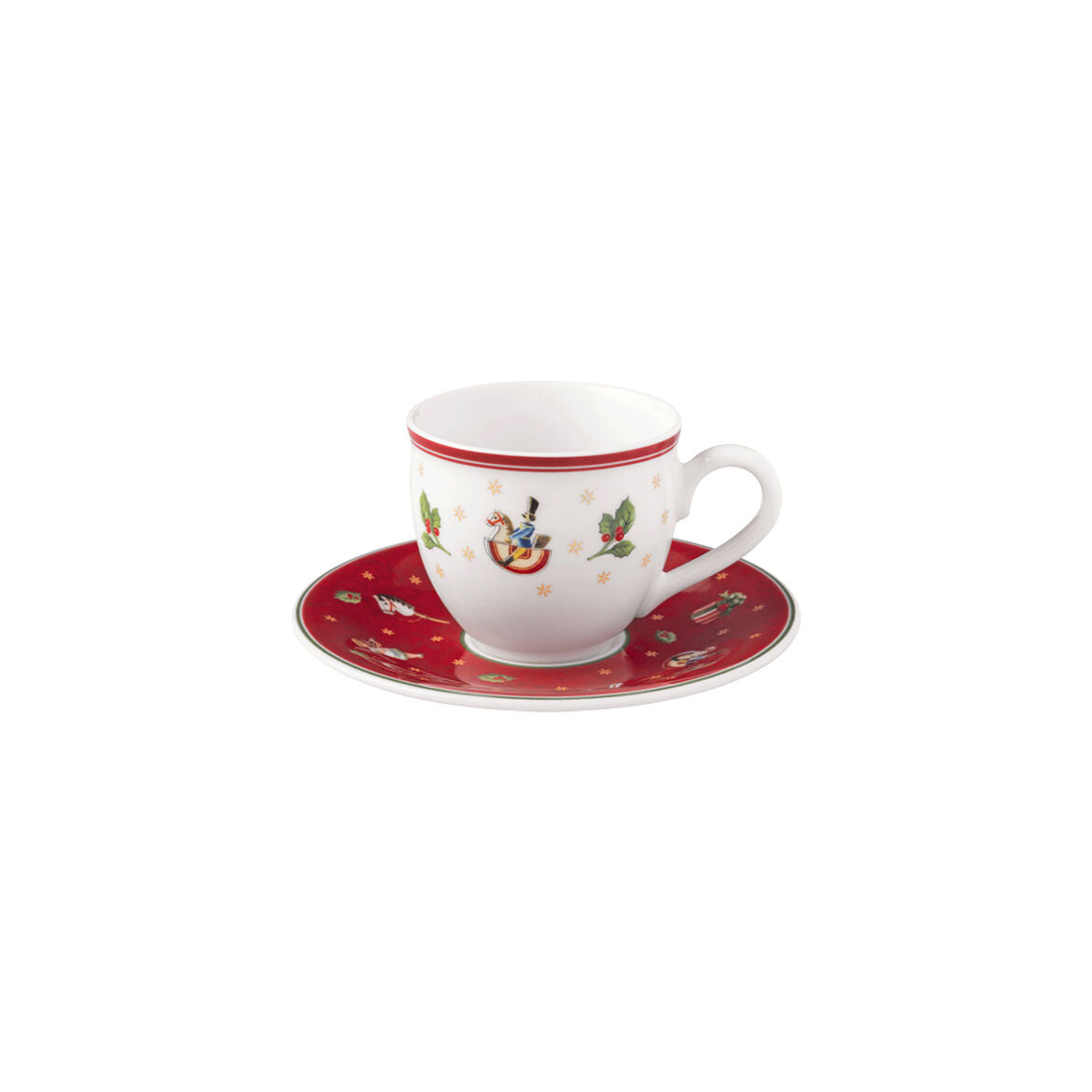 VILLEROY & BOCH Toy's Delight Specials Tazza Caffè Moka Espresso 70ml con Piattino Rosso 12cm Tavola di Natale