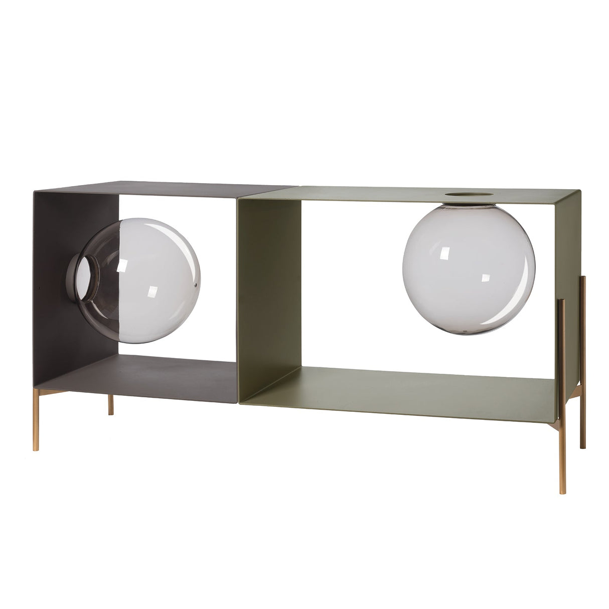 ARTI & MESTIERI Mobile da Soggiorno di Design Globe Double Fango Giada Base Oro Laccato