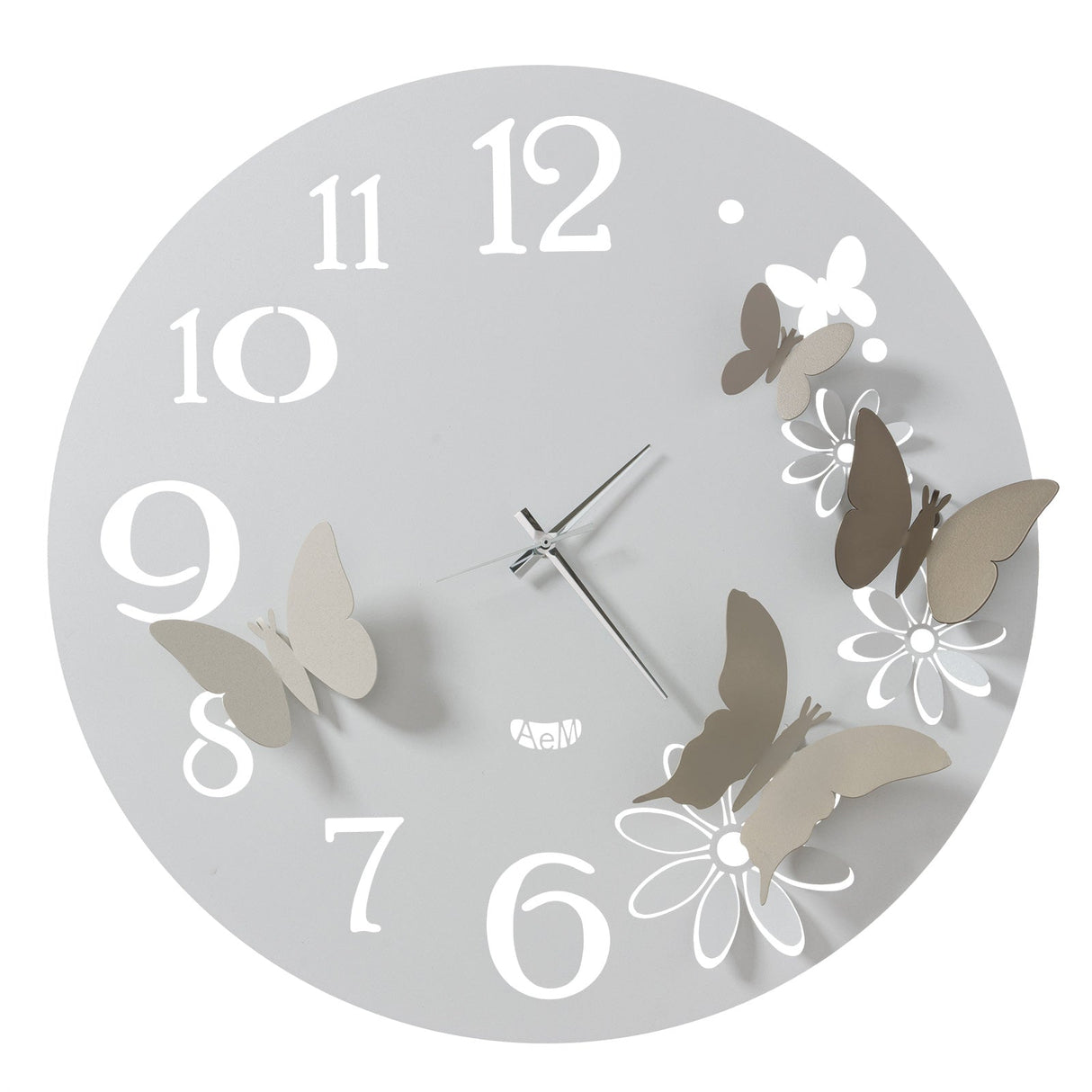 ARTI & MESTIERI Orologio da Parete Particolare Butterfly Flowers Grande Bianco Marmo E Sabbia
