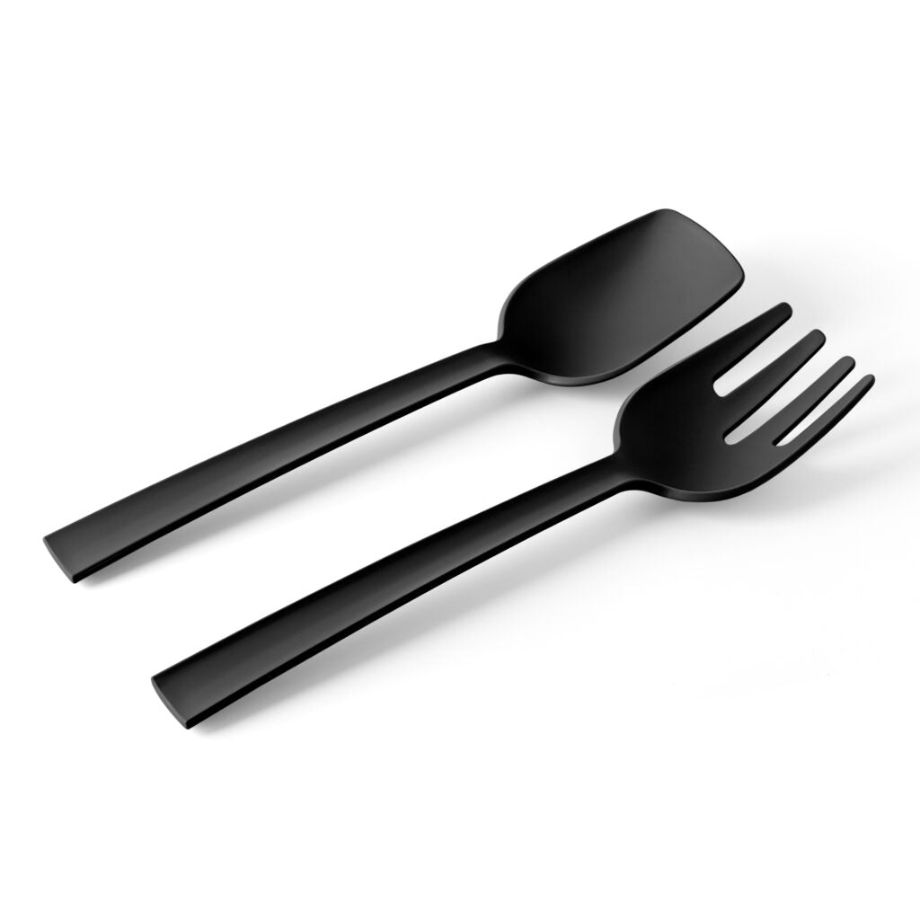 BLIM PLUS Posate per Insalata Paestum 29cm Carbon Black Nero Made in Italy 100% Riciclabile
