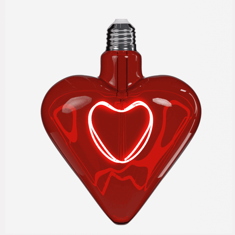 WERNS Lampadina LED Cuore Rosso 12x16,5cm Vetro