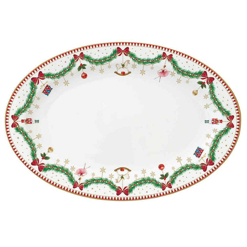 Vassoio ovale natalizio Easy Life in porcellana decorata 35x23,5 cm