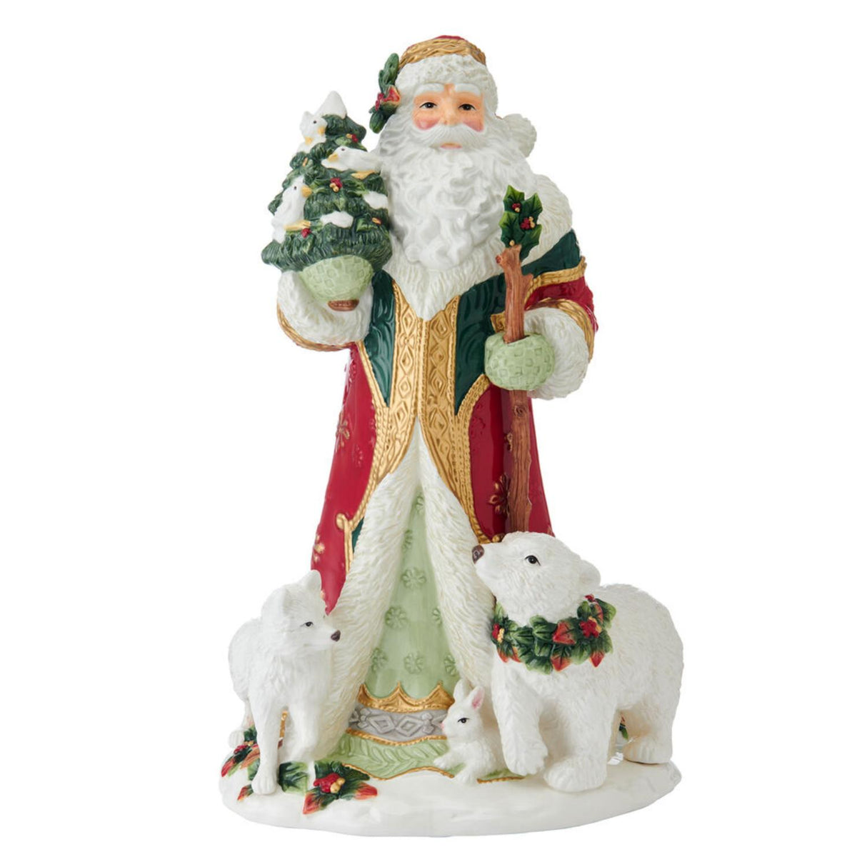FITZ & FLOYD Figura Decorazione Natalizia Babbo Natale con Animali 47cm Porcellana