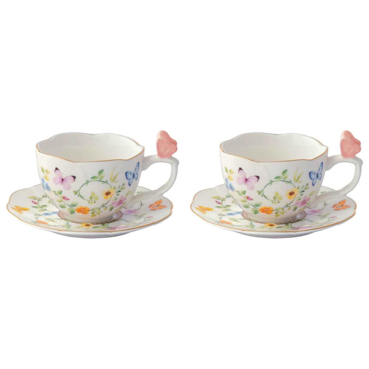 EASY LIFE Dancing Butterflies Set 2 Tazze Caffè con Piattino 120ml Porcellana