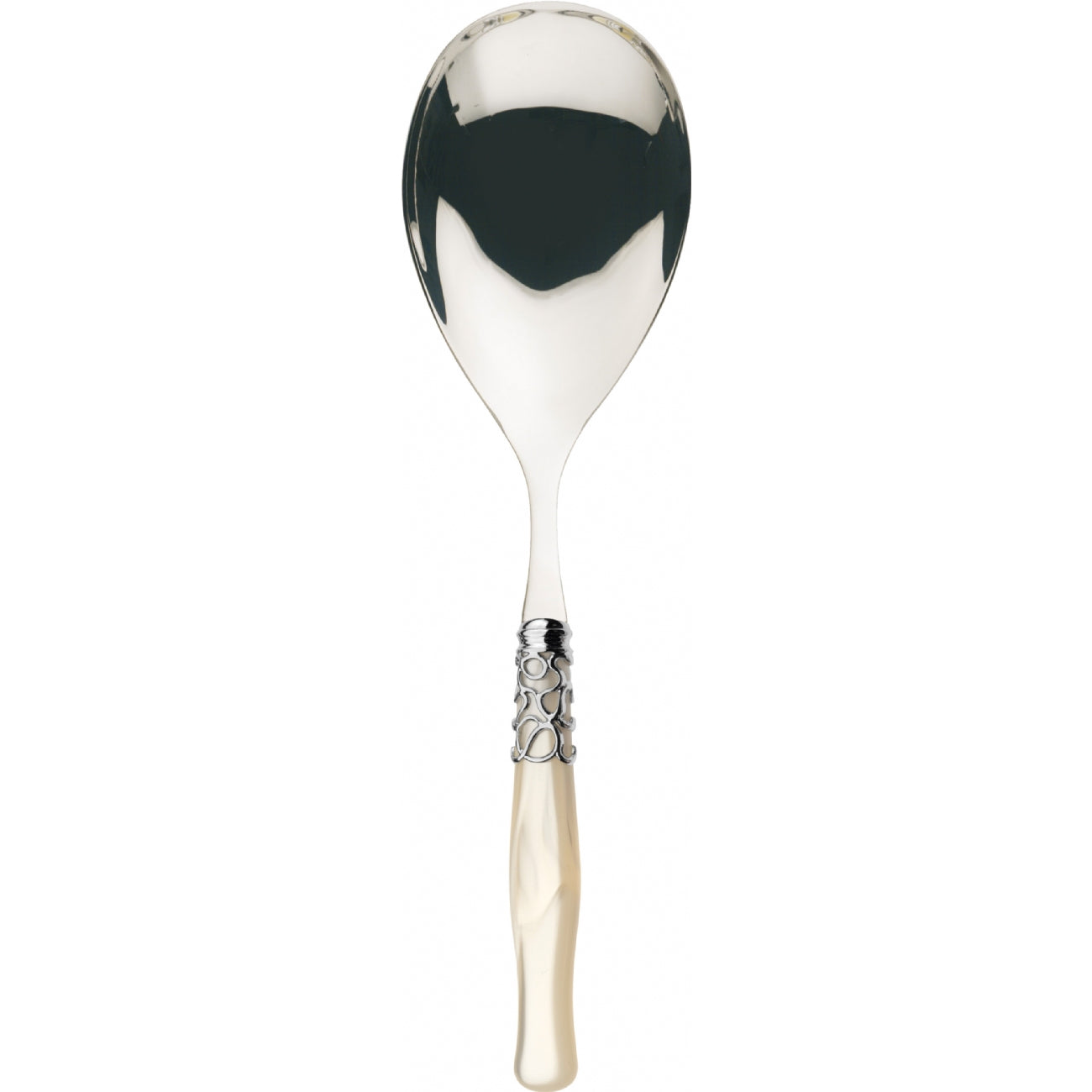 BUGATTI Selene Serving Spoon Ivory Mother of Pearl Finish Chrome Ring 26cm