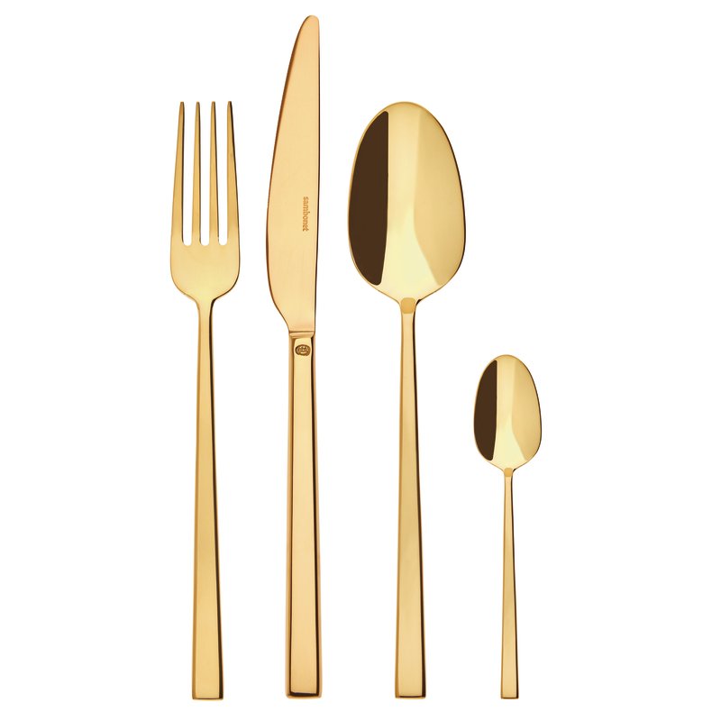 SOMBONET Rock Gold Table Service Cutlery 24 Pieces Gold PVD Stainless Steel 52762G81