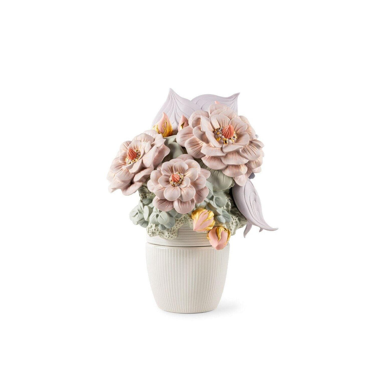 LLADRO' Vaso con Fiori Rosa 44x33cm Porcellana