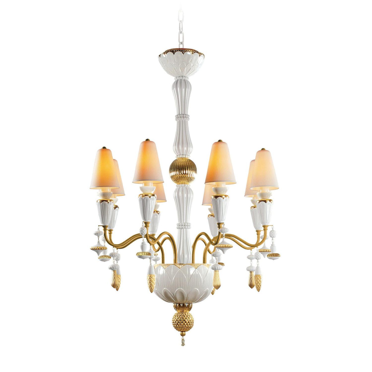 LLADRO' Chandelier Ivy e Seed 8 Luci Oro 123x70cm Porcellana