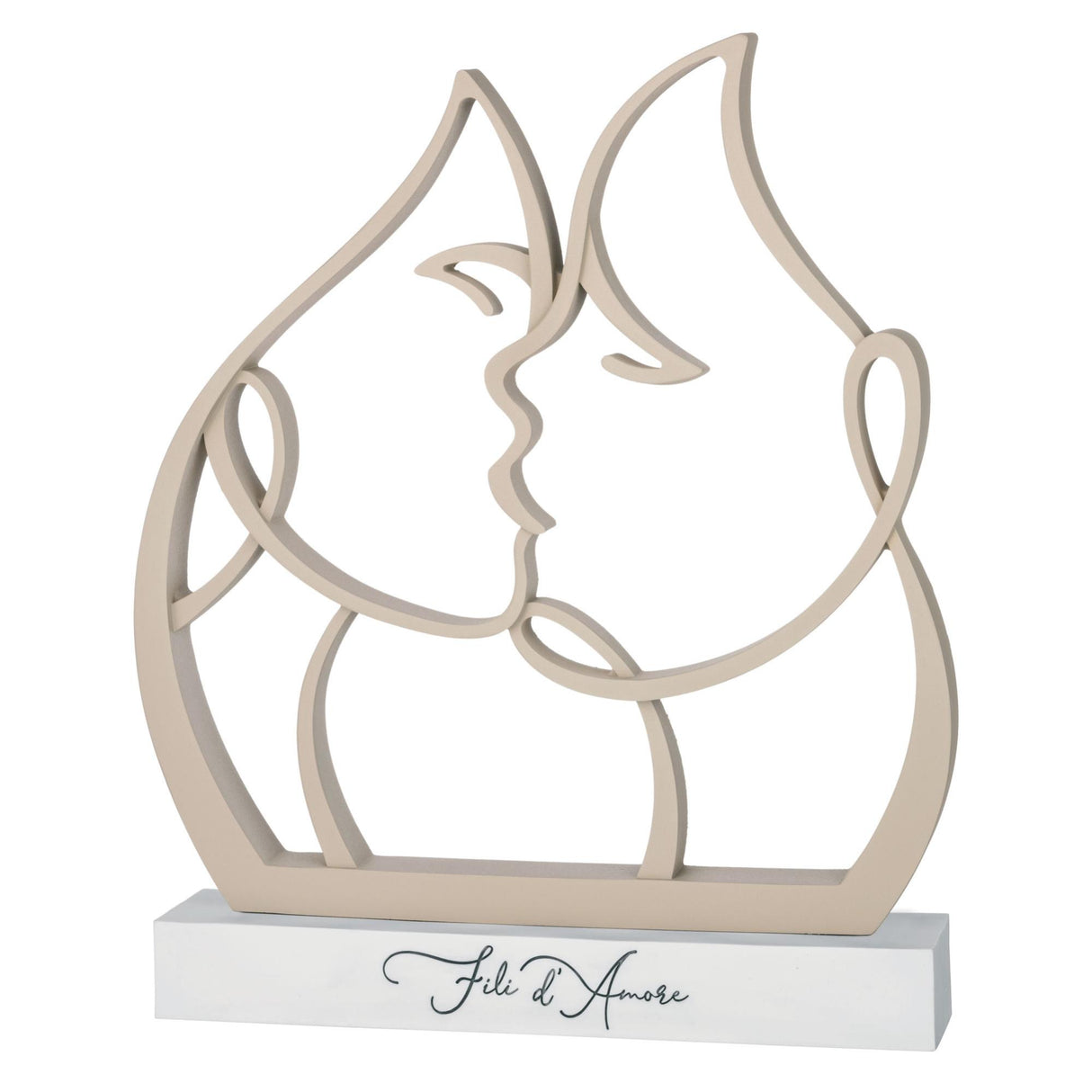 BONGELLI PREZIOSI Figura Moderna Stilizzata Coppia Innamorati Bacio 17x15cm Nocciola Base Bianca