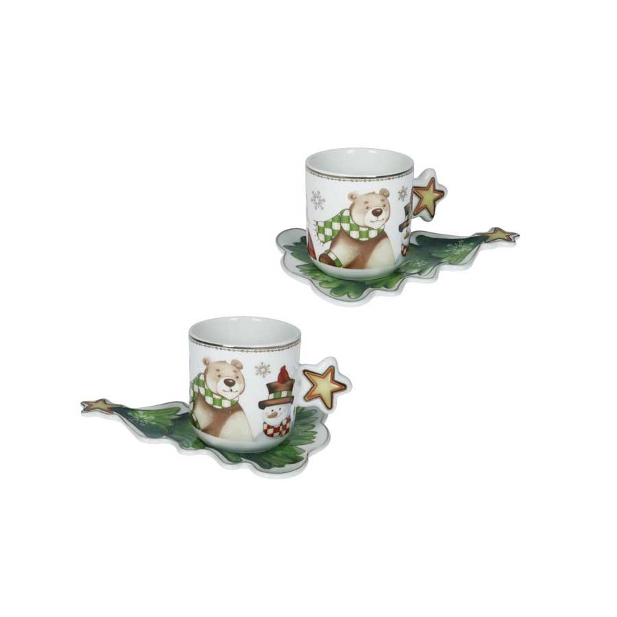 BRANDANI Racconti Tazzina Caffè con Piattino Natalizia Set 2 Pezzi Porcellana