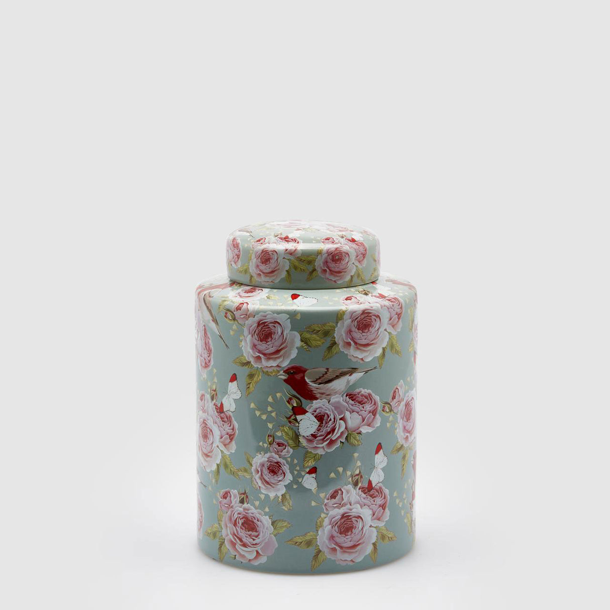 EDG Enzo De Gasperi Potiche Vaso con Coperchio Ching con Rose 28x20cm Azzurro Ceramica