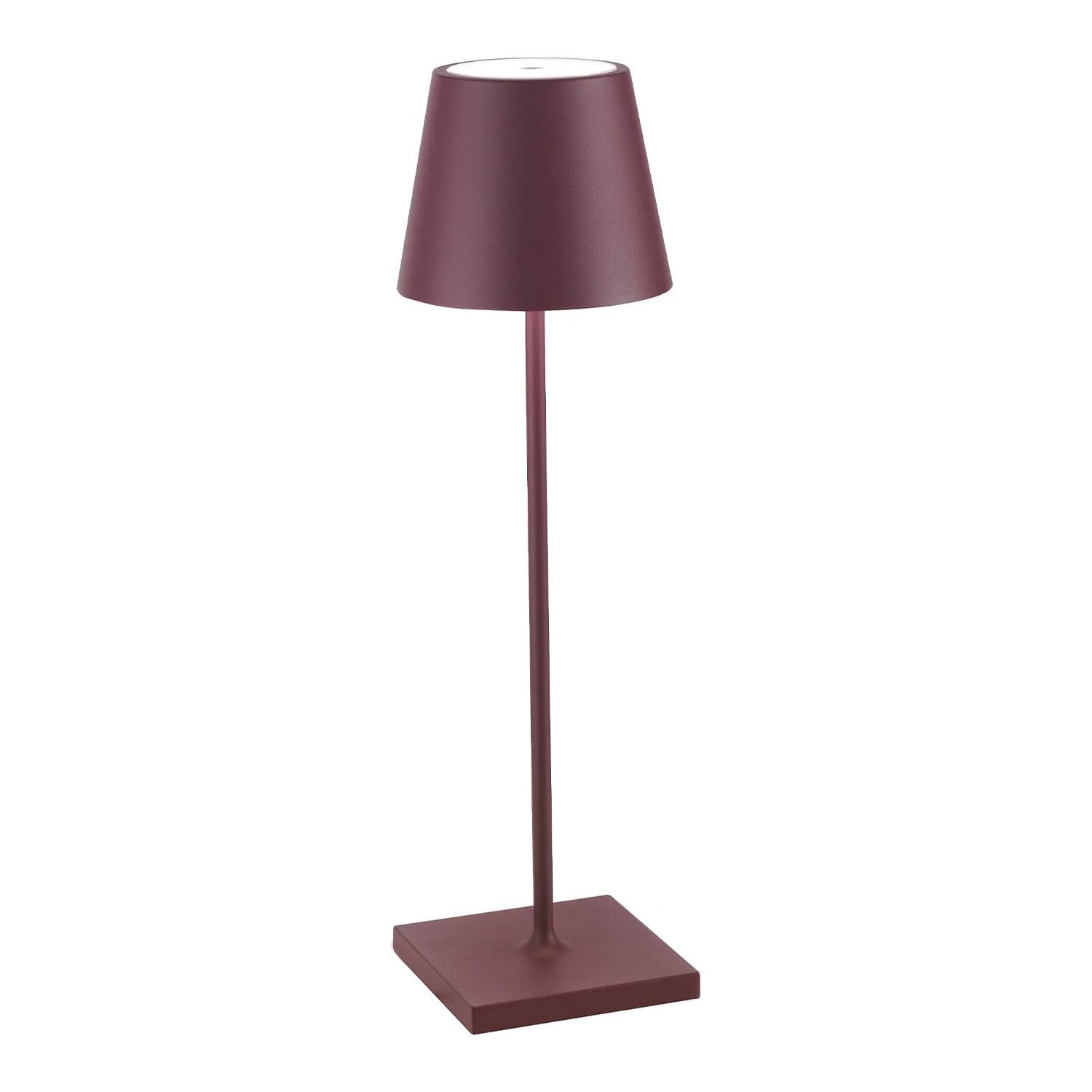 ZAFFERANO Poldina PRO Lampada da Tavolo 38cm LED Ricaricabile Senza Fili Bordeaux Alluminio