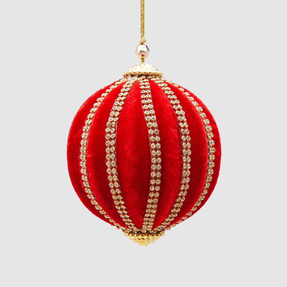 EDG Enzo De Gasperi Addobbo Pallina Sfera di Natale Spicchi Velluto 10cm Rosso Oro