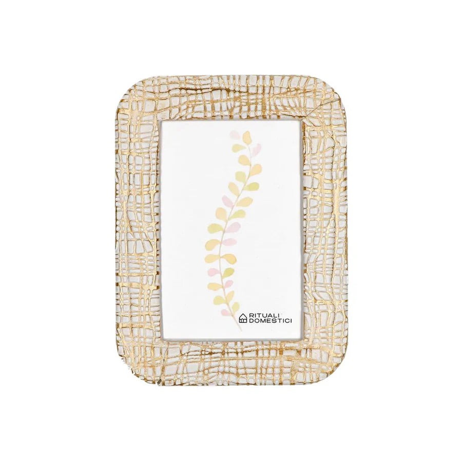 Portafoto Lino Rituali Domestici in resina bianco e oro 10x15 cm