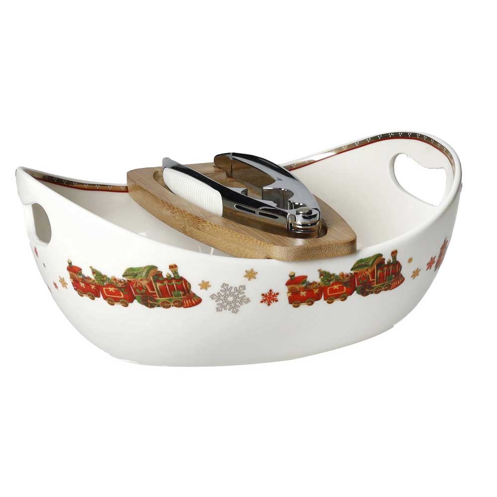 BRANDANI Christmas Ciotola Natalizia Portanoci con Schiaccianoci 22,5x17,5cm Porcellana