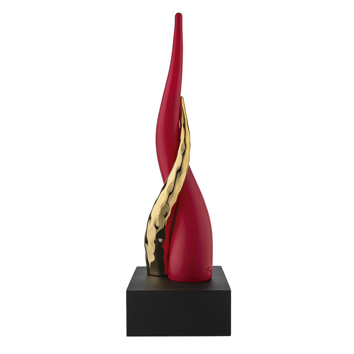 BONGELLI PREZIOSI Cornetto Corni Intrecciati Base Nera Corno Rosso Oro 28cm Marmorino