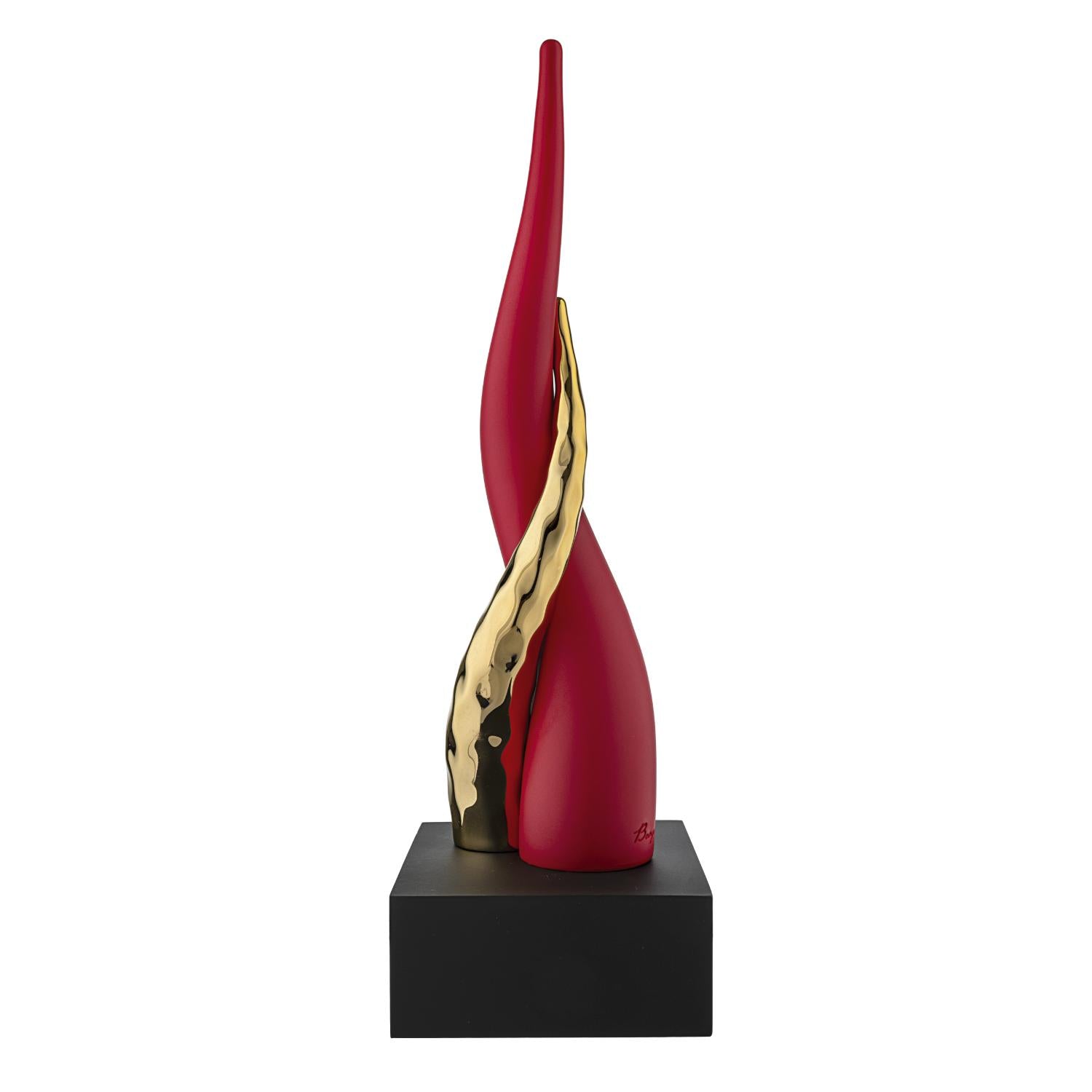 BONGELLI PREZIOSI Cornetto Corni Intrecciati Base Nera Corno Rosso Oro 28cm Marmorino