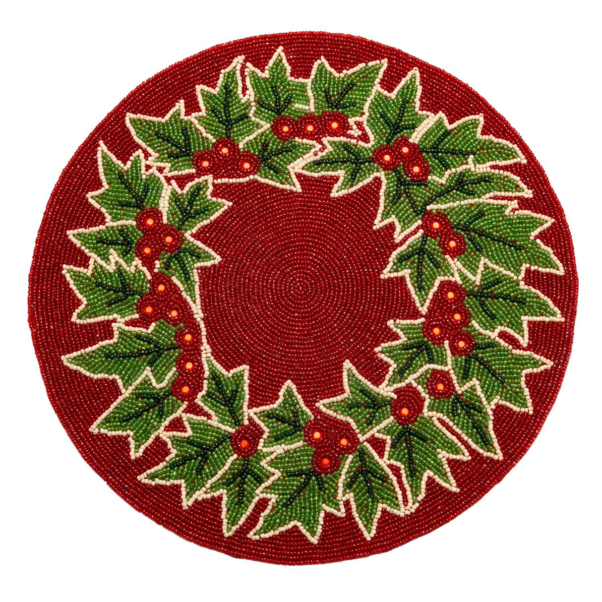 PALAIS ROYAL Tovaglietta Natalizia Rotonda con Agrifoglio Set 2 Pezzi Rosso Verde 35cm