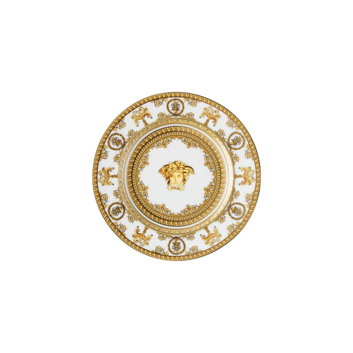 Piatto I Love Baroque Versace in porcellana bianca e oro 18 cm