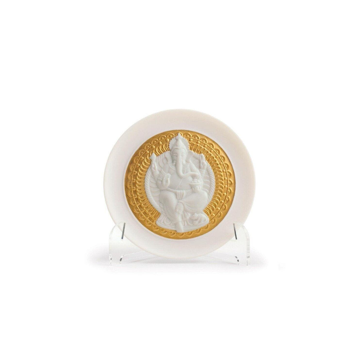 Piatto decorativo Lord Ganesha Lladrò in porcellana opaca con bordo oro