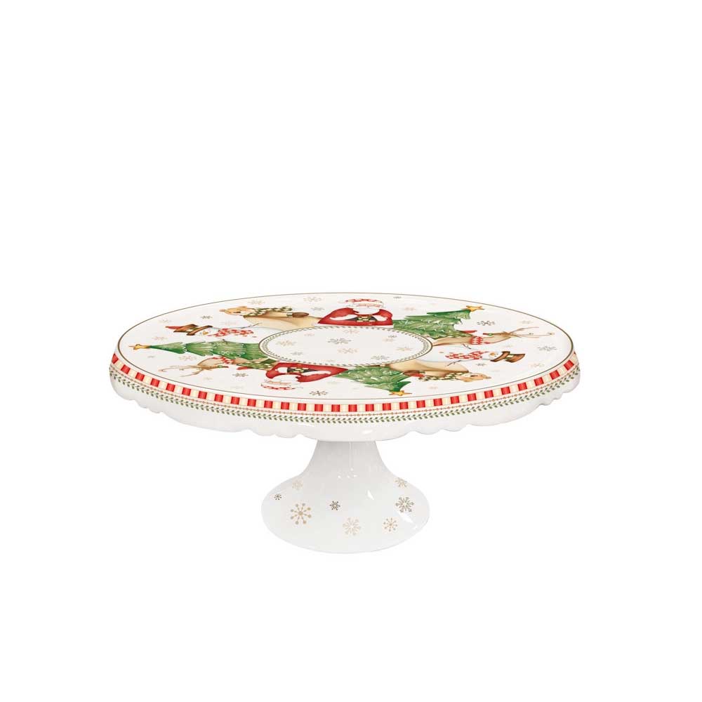 Alzata tortiera Racconti Brandani in porcellana decorata 28x13 cm