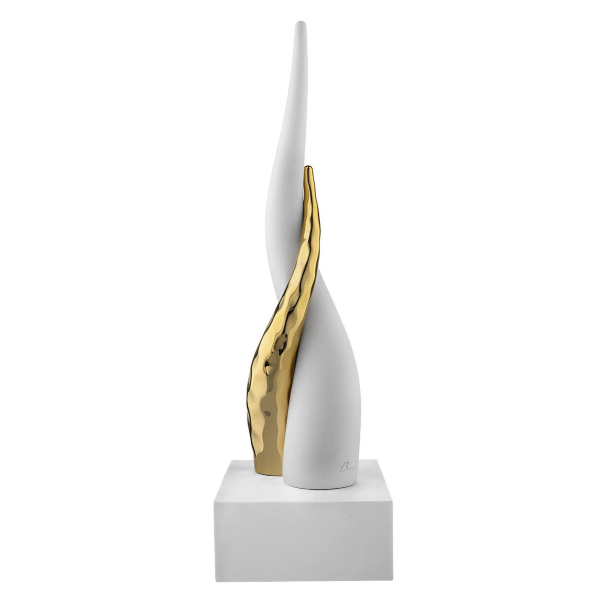 BONGELLI PREZIOSI Cornetto Corni Intrecciati Base Bianca Corno Bianco Oro 20cm Marmorino