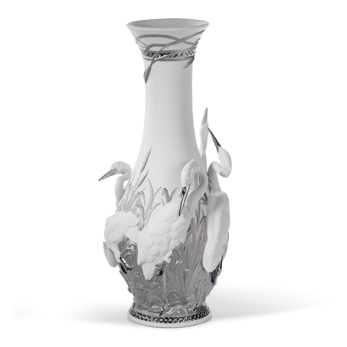 LLADRO' Vaso Aironi Cinerini Lustro Argento 35x17cm Porcellana