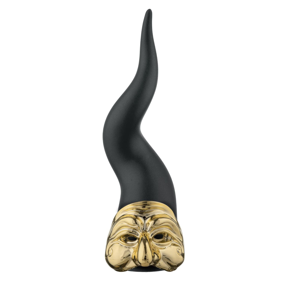 BONGELLI PREZIOSI Corno Cornetto Pulcinella Nero Oro 21cm Marmorino