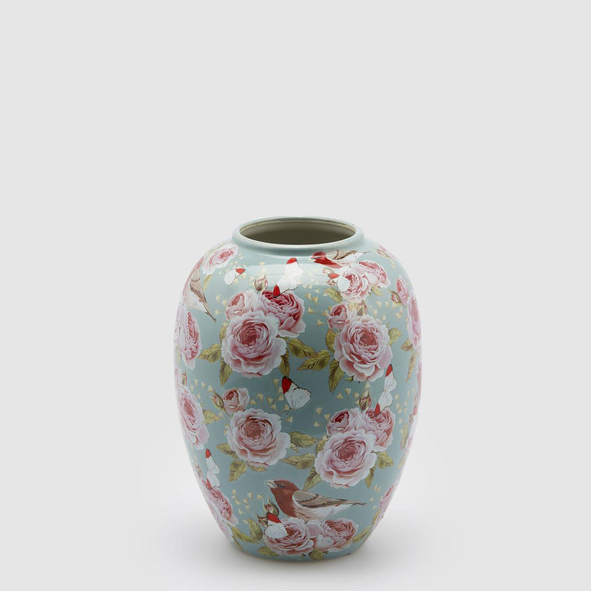 EDG Enzo De Gasperi Vaso Ching con Rose 25x20cm Azzurro Ceramica