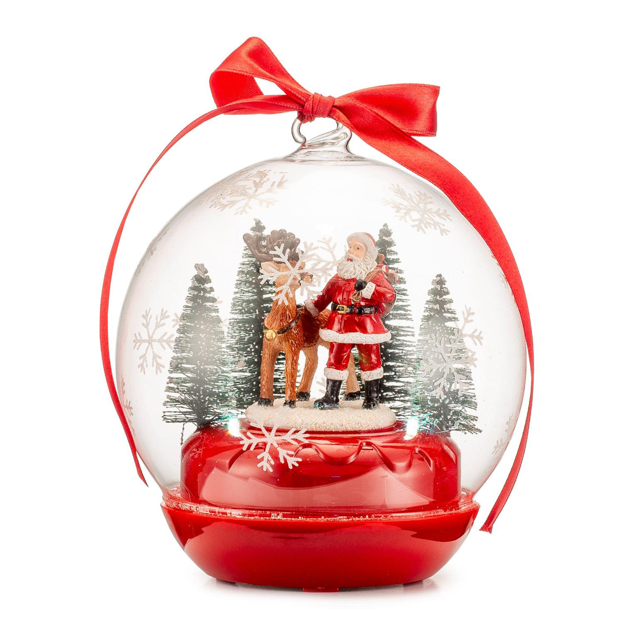 PALAIS ROYAL Carillon Natalizio Palla di Vetro Babbo Natale con Renna Mocimento e LED 13x16cm