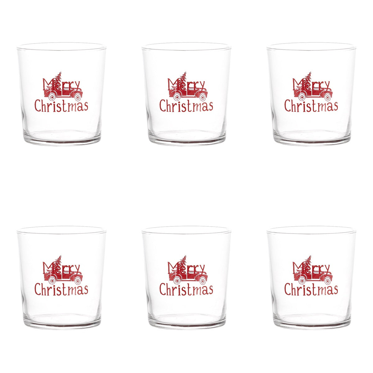 SIMPLE DAY Set 6 Bicchieri Merry Christmas 350ml Rosso Vetro