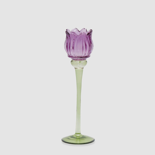 Portacandela Tulipano EDG in vetro viola 27x8 cm