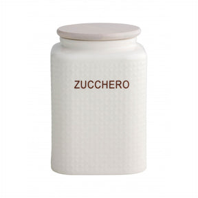 Barattolo zucchero Brandani in porcellana bianca con tappo in bamboo 10x15 cm