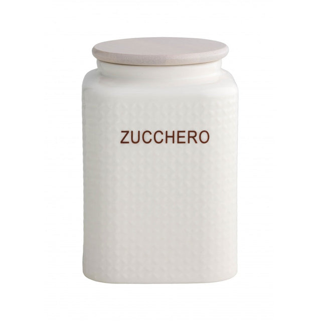 Barattolo zucchero Brandani in porcellana bianca con tappo in bamboo 10x15 cm