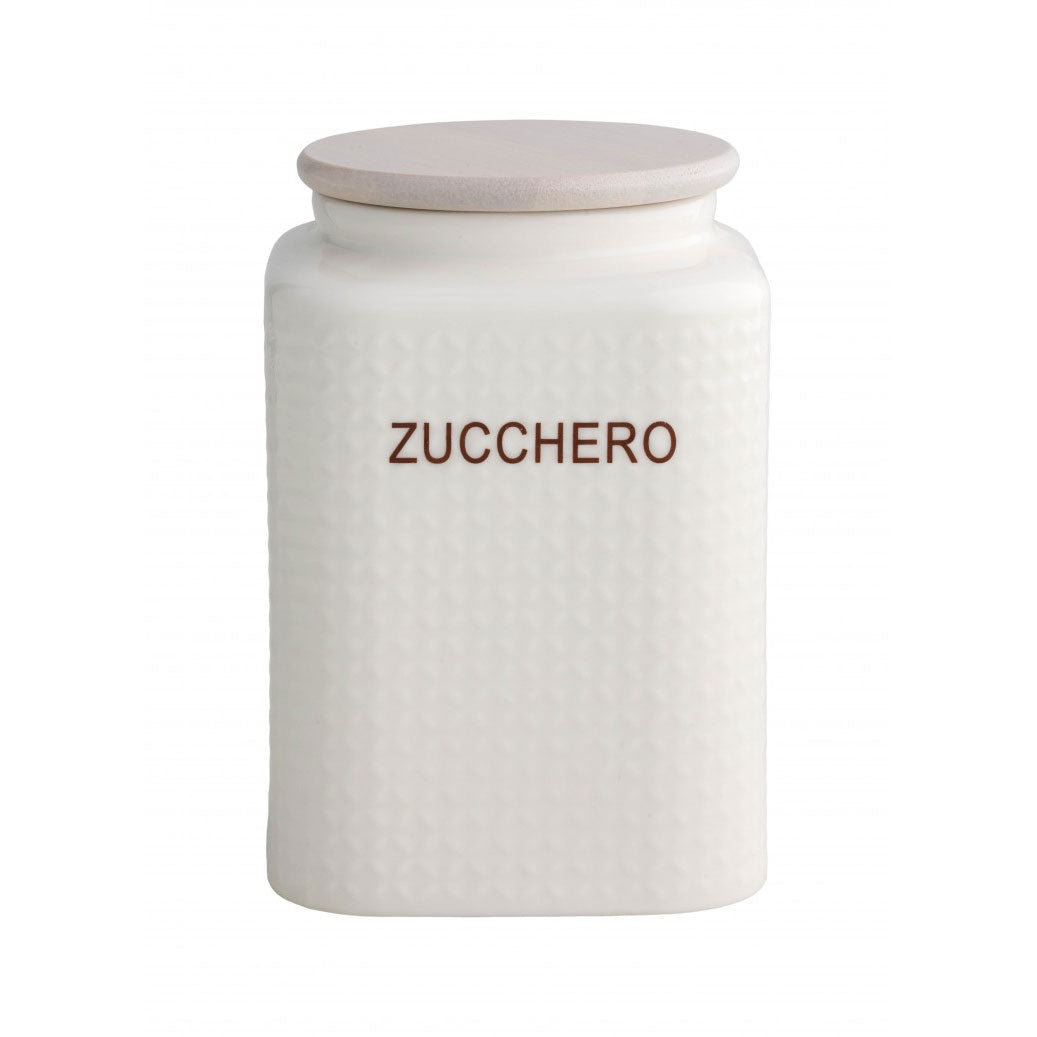 BRANDANI Sugar Jar Container 15cm Porcelain with Bamboo Cap