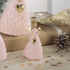 Angelo di Natale Mascagni Casa in resina rosa con luci LED 12 cm