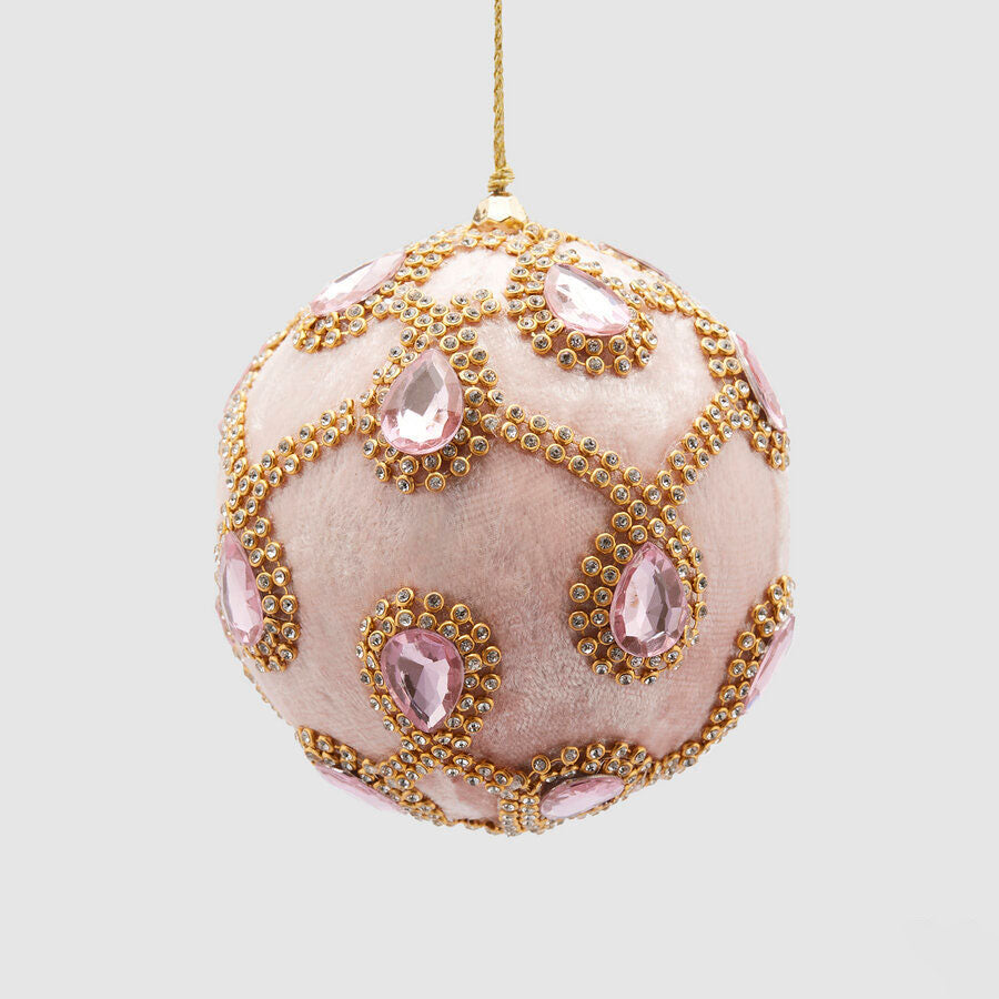 EDG Enzo De Gasperi Christmas Tree Bauble Sphere 10cm Velvet with Pink Gems
