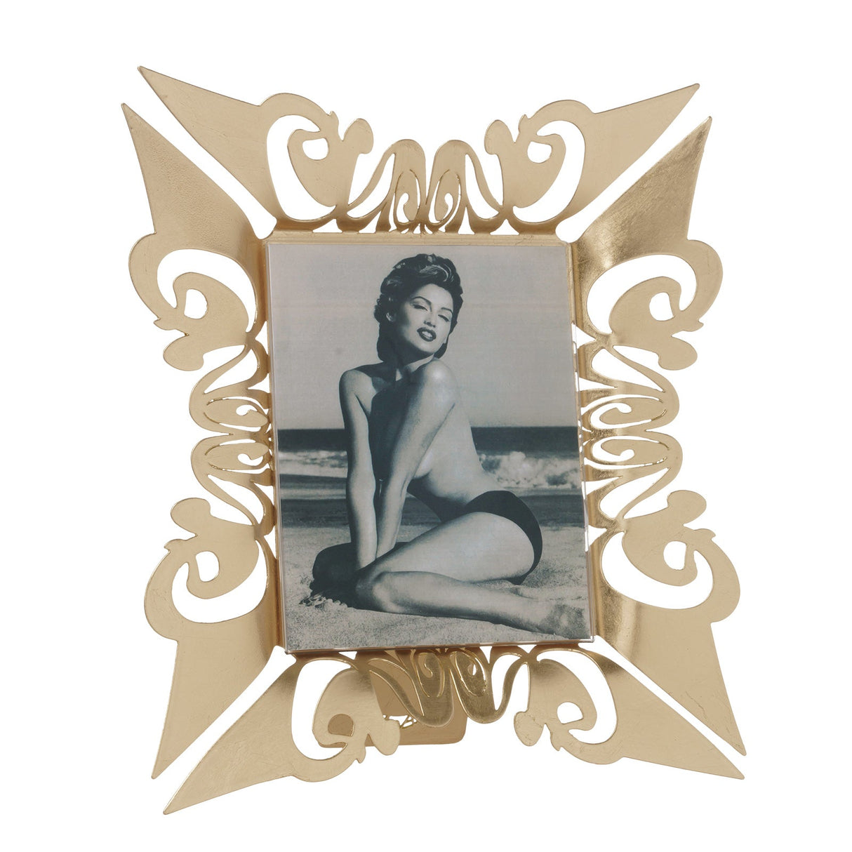 ARTI & MESTIERI Cornice Portafoto Decorata Verticale Vanity Foglia Oro