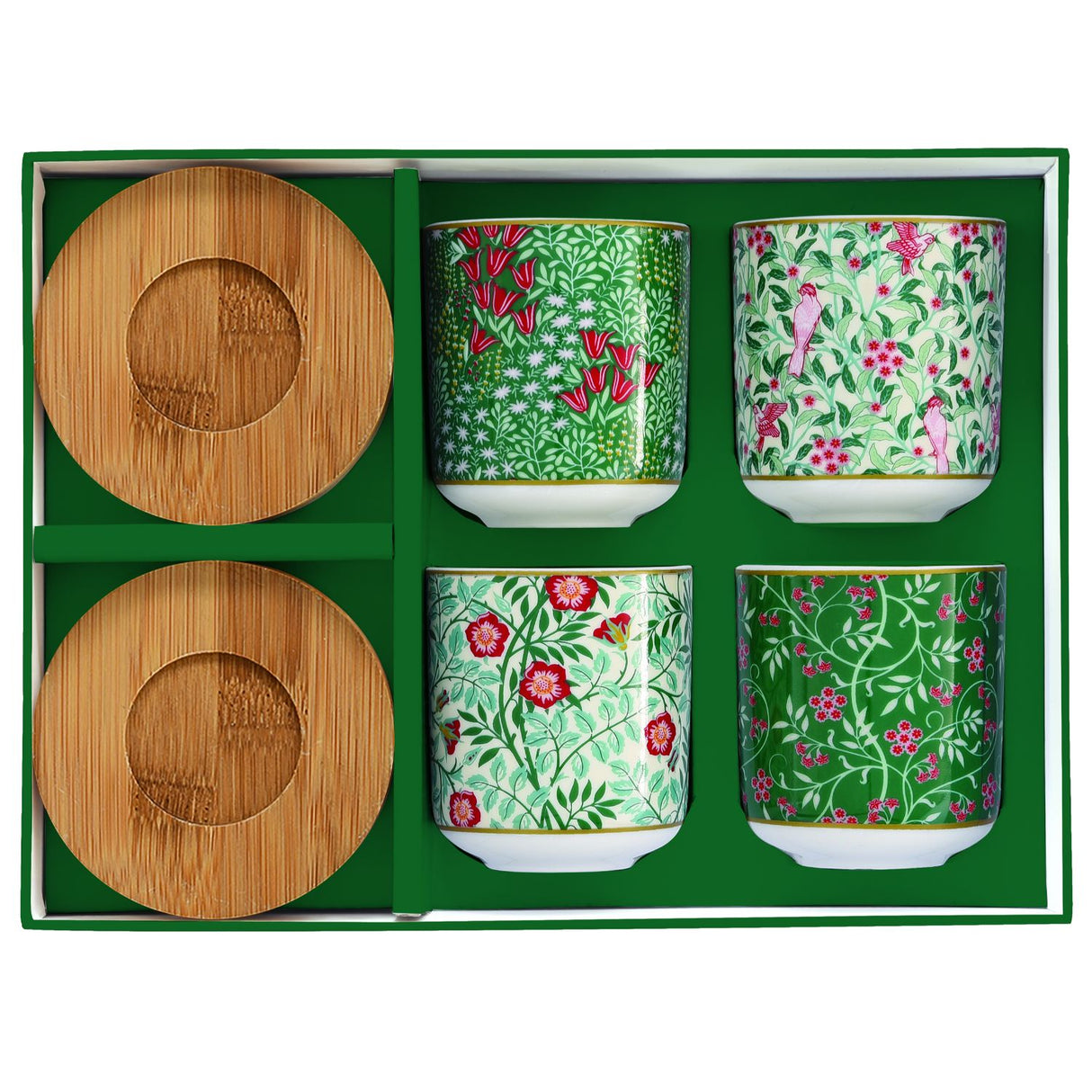 EASY LIFE Floral Fantasy Set 4 Pezzi Bicchierini Caffè con Piattini in Bamboo 110ml Porcllana