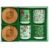 EASY LIFE Floral Fantasy Set 4 Pezzi Bicchierini Caffè con Piattini in Bamboo 110ml Porcllana