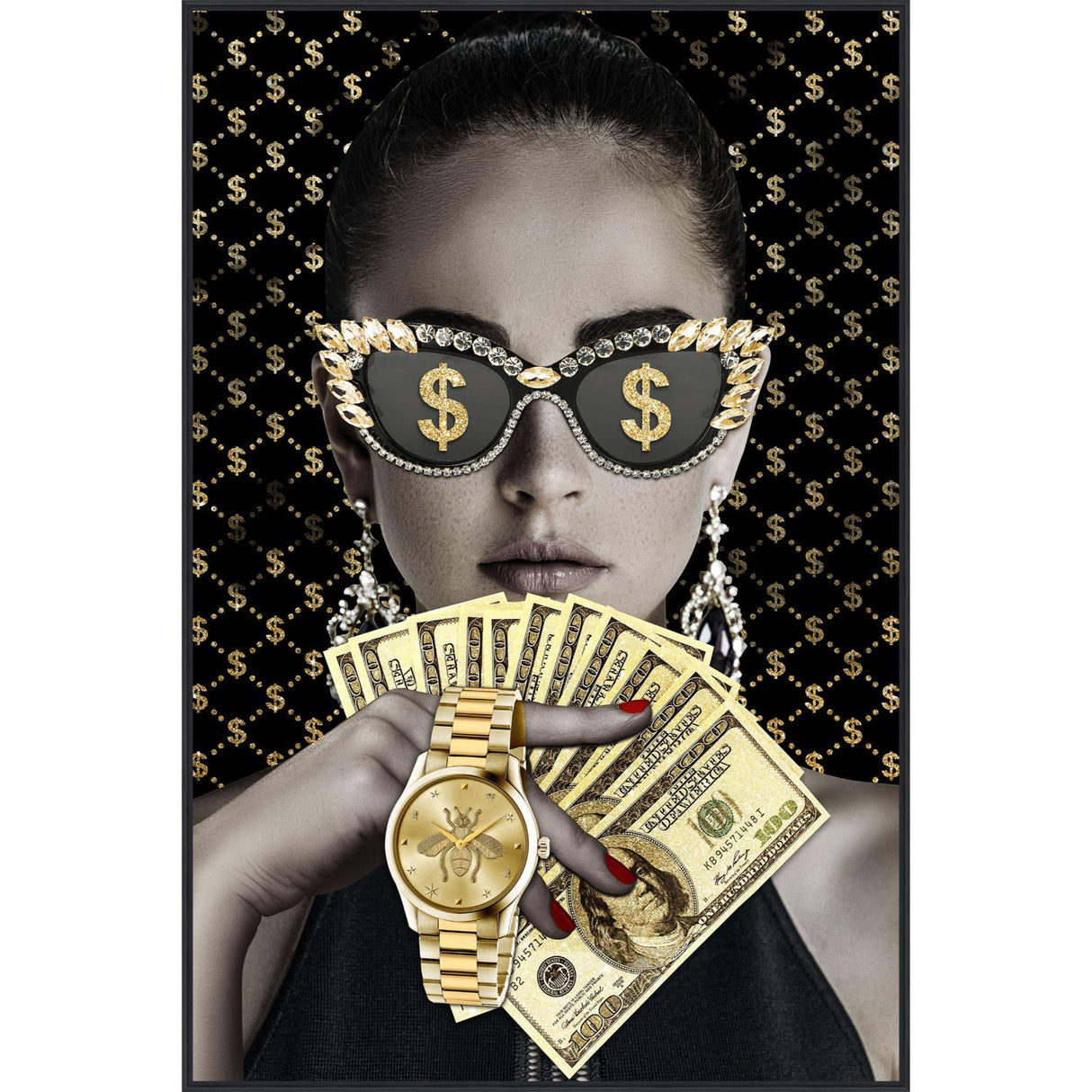 PALAIS ROYAL Quadro in Vetro Temperato con Cristalli Money 90x60cm