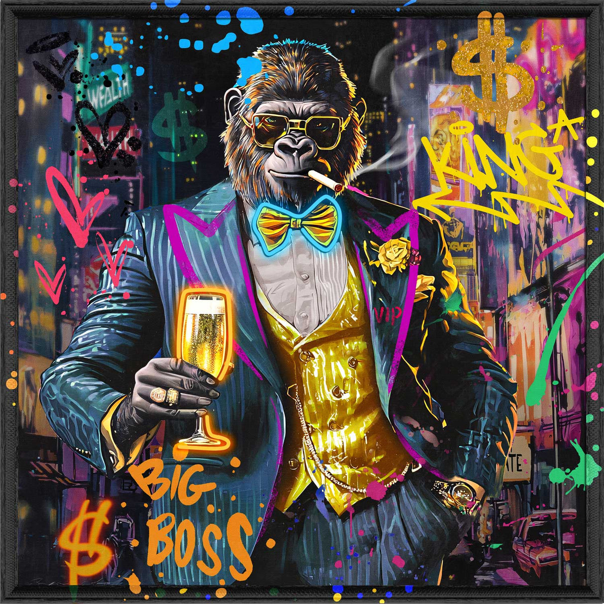 PALAIS ROYAL Quadro Stampa su Tela con LED Gorilla Oro 80x80cm