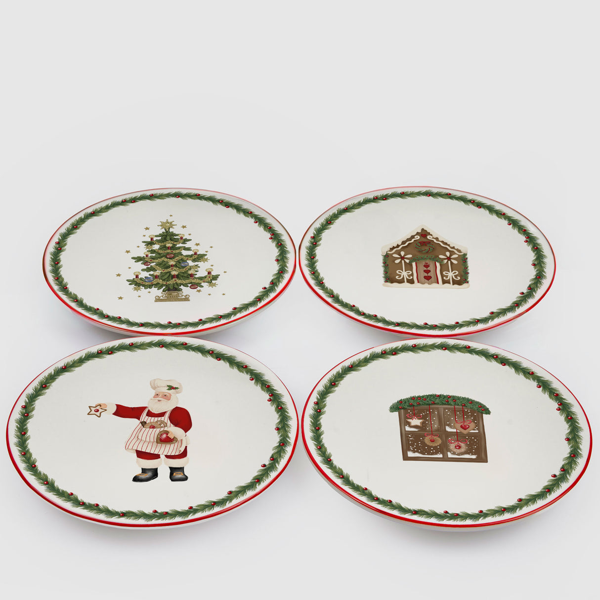 EDG Enzo De Gasperi XMAS Tree Piatto Dessert Natalizio Set 4 Pezzi 15cm Porcellana