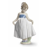 Lladró "Guarda il mio vestito" Figura Statua Bimba Vestito Blu Porcellana H20cm