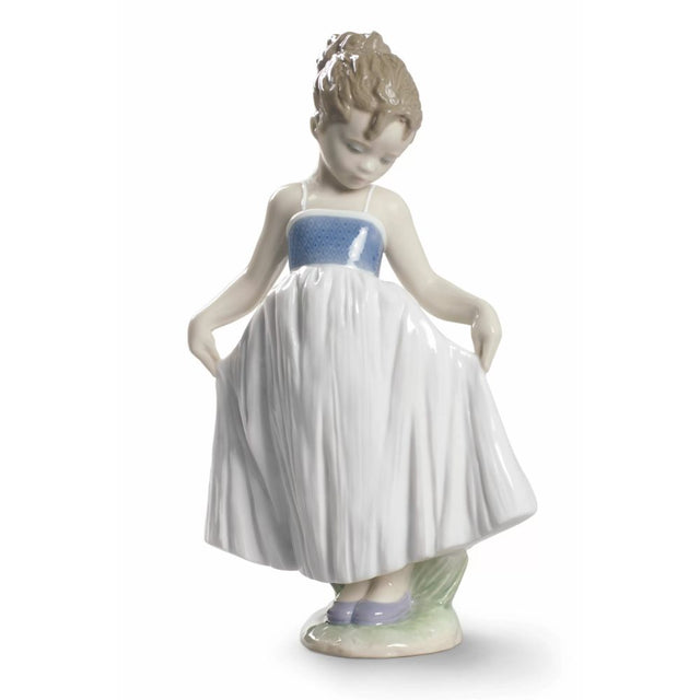 Lladró "Guarda il mio vestito" Figura Statua Bimba Vestito Blu Porcellana H20cm