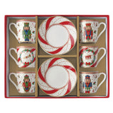 EASY LIFE Nutcracker Twist Set 6 Tazzine Caffe Espresso con Piattino 100ml Porcellana Tavola di Natale