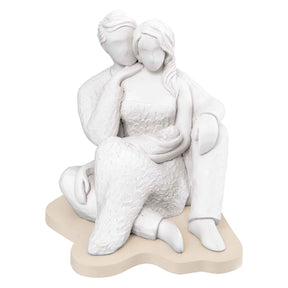 Scultura Famiglia Bongelli Preziosi in marmorino bianco e legno 14x17 cm