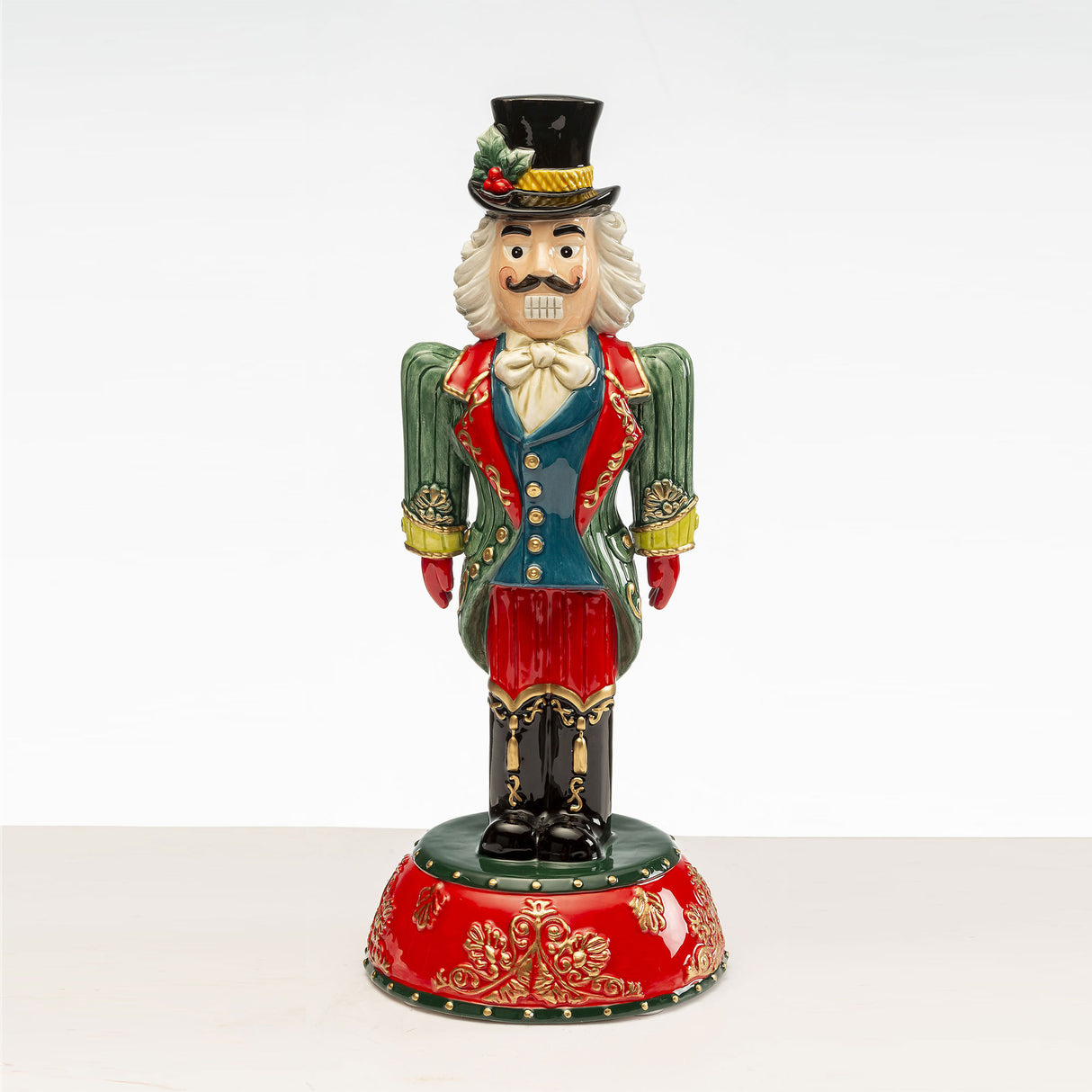 FITZ & FLOYD Soldatino Schiaccianoci di Natale 40cm Verde Porcellana Decorazione Natalizia